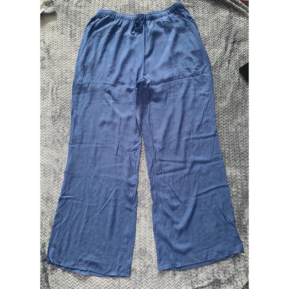 American Tall Crinkle Pull On  Wide Leg Lined Pants Blue Size 2XL Tall